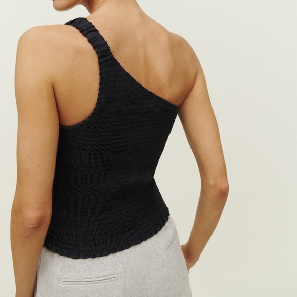 Reformation XS Holly Black Linen One Shoulder Ruched Blouse - Picture 3 of 9